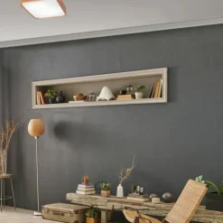 Kleine Deckenleuchte eckig B: 35 cm Holz in für 2x E27