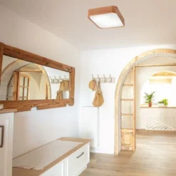 Kleine Deckenleuchte eckig B: 35 cm Holz in für 2x E27