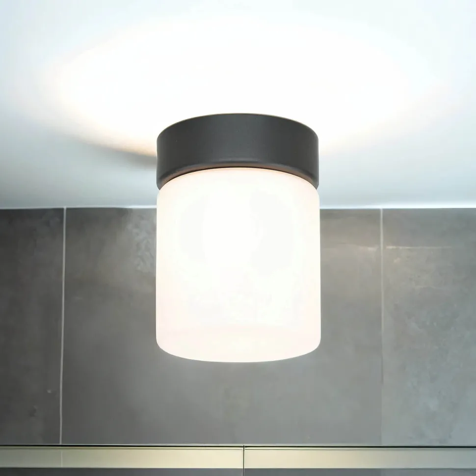 Kleine Deckenleuchte Weiß Schwarz Glasschirm IP44