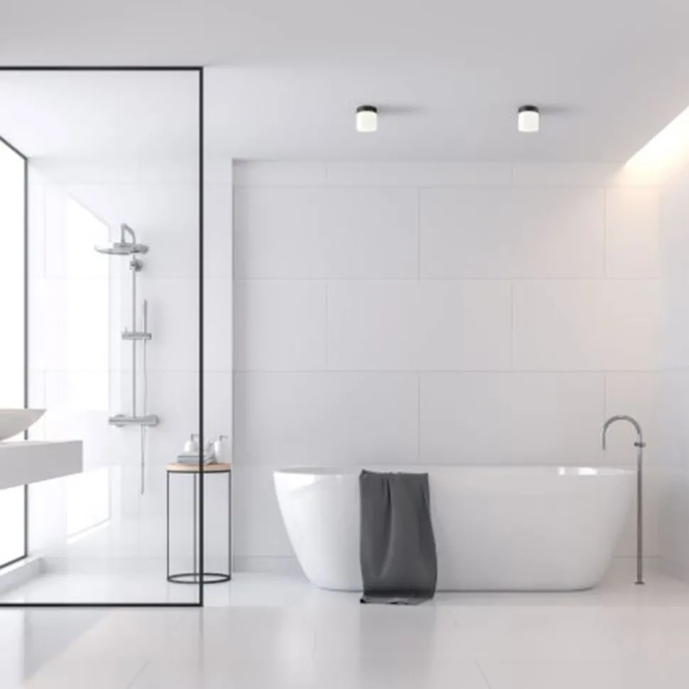 Kleine Deckenleuchte Weiß Schwarz Glasschirm IP44