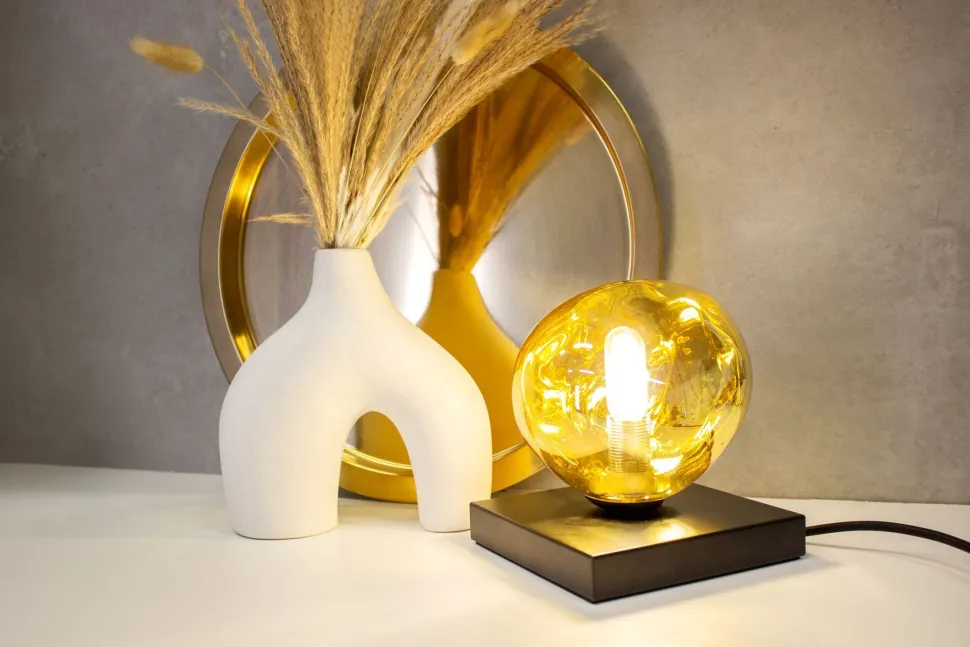 Kleine Tischlampe E14 Schwarz Gelb 17,5 cm dekorativ