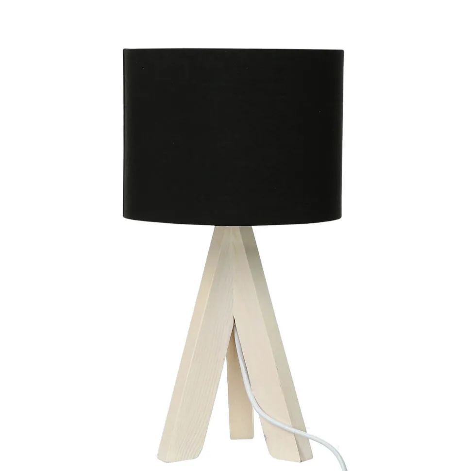 Kleine Tischlampe Holz Stoff H:31cm Ø17cm modern