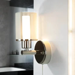 Kleine Wandlampe mit Schalter Glasschirm IP44 H:17cm