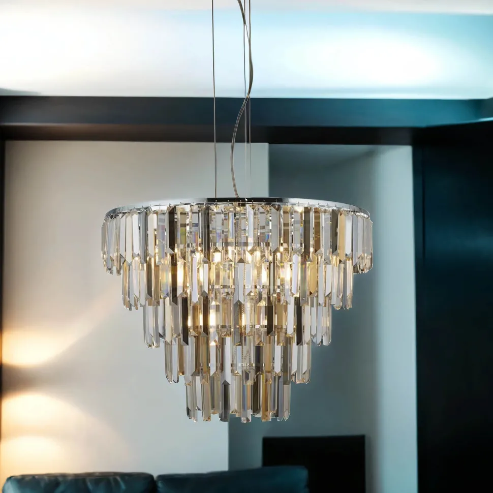 Kronleuchter Art Déco Ø 65 cm Kristall Rauchglas 9x E14