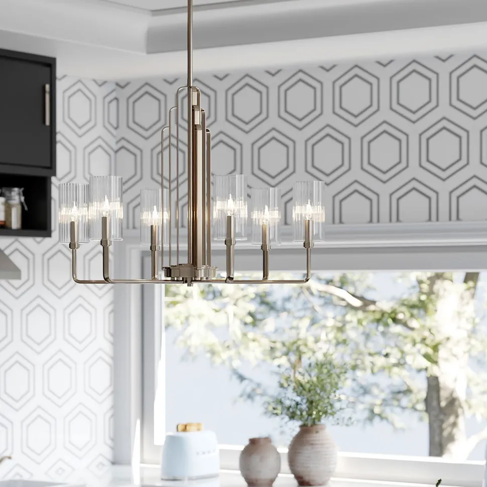 Kronleuchter Art Déco Metall Glas B: 68,6 cm H: max. 169,8 cm