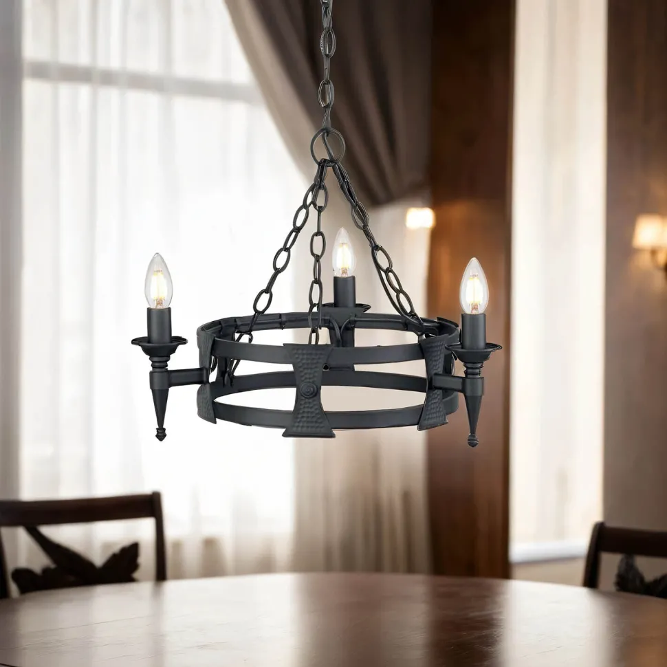 Kronleuchter CAMELOT 7 Schwarz kürzbar Lampe Ø52cm