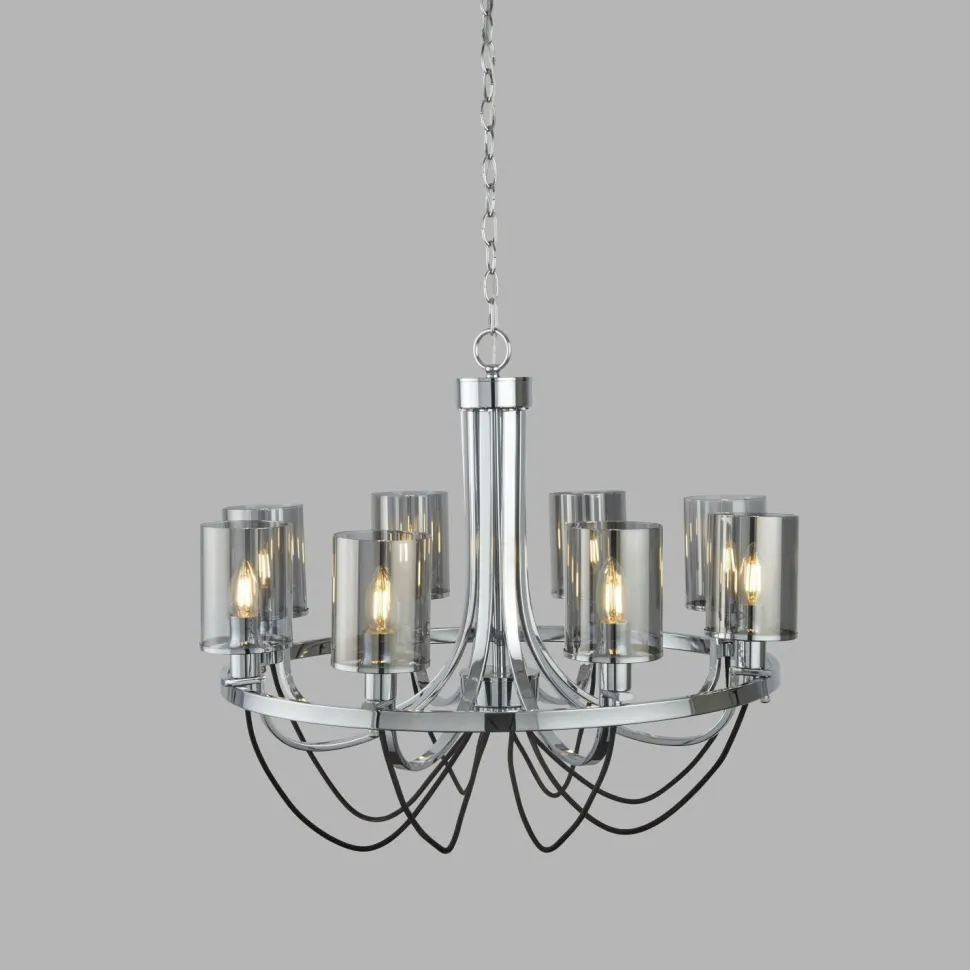 Kronleuchter 8-flammig E14 Chrom Rauchgrau Glas Metall