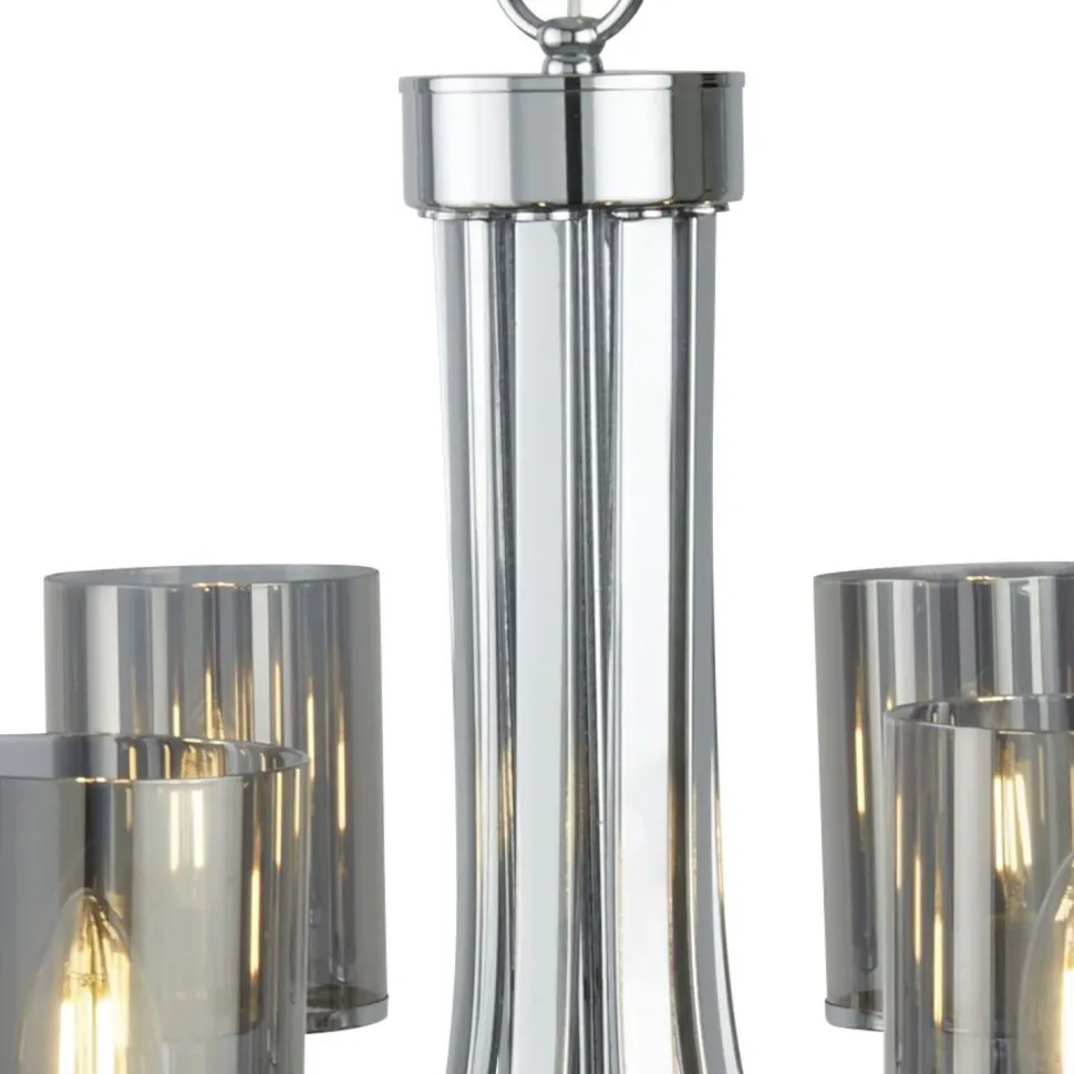 Kronleuchter 8-flammig E14 Chrom Rauchgrau Glas Metall