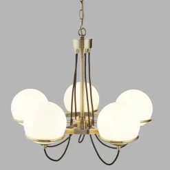 Kronleuchter 5-flammig in Messing Antik Weiß E14 Metall Glas