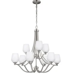 Kronleuchter groß Glas Schirm Metall Weiß Nickel XISTA