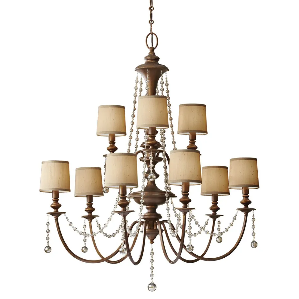 Kronleuchter groß mit Schirm in Braun Gold Creme