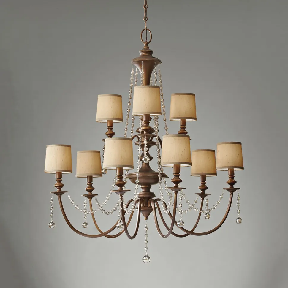 Kronleuchter groß mit Schirm in Braun Gold Creme