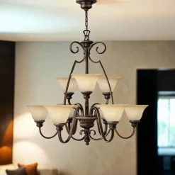 Kronleuchter Hängend Ø91cm Glas Schirm Landhaus