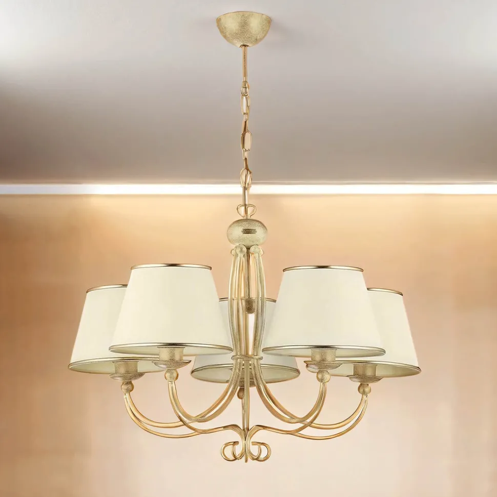 Kronleuchter in Shabby Gold Weiß BERTHA Esstisch