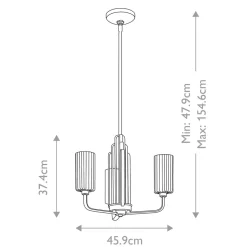 Kronleuchter Jugendstil 45,9 cm breit 3-flammig E14 in Messing
