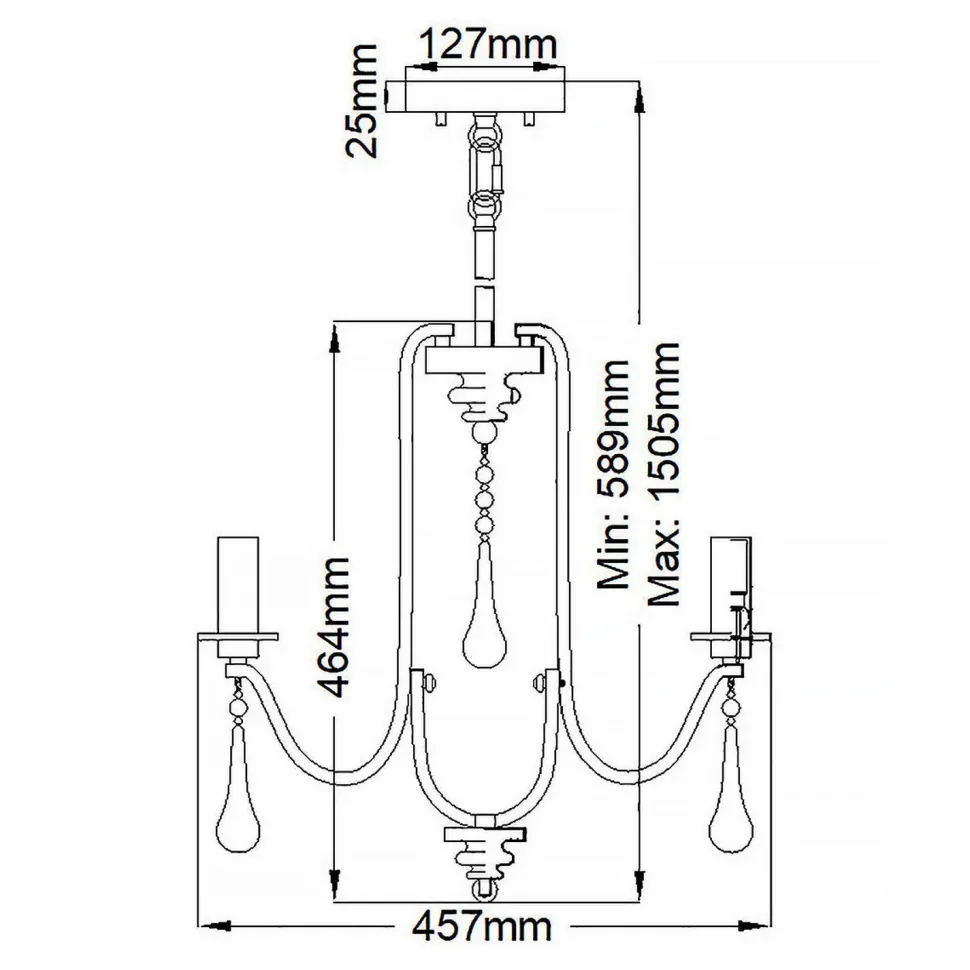 Kronleuchter Kristall Metall B: 45,7 cm 3-armig E14 ZINNIA