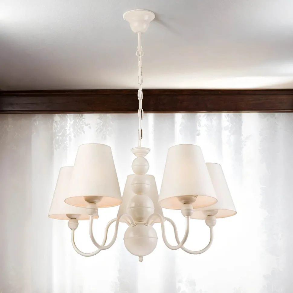 Kronleuchter MADISYN Weiß Stoff 5-flmg Esszimmer