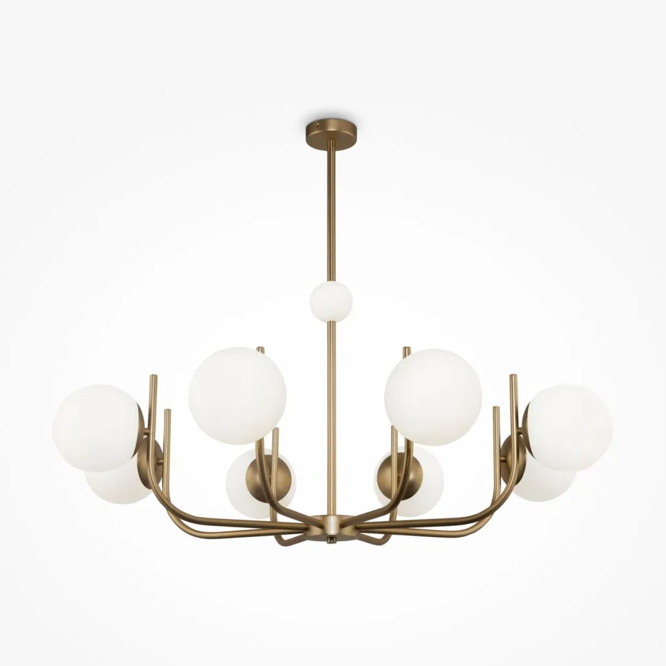 Kronleuchter Metall Glas 103 cm breit in Messing Weiß