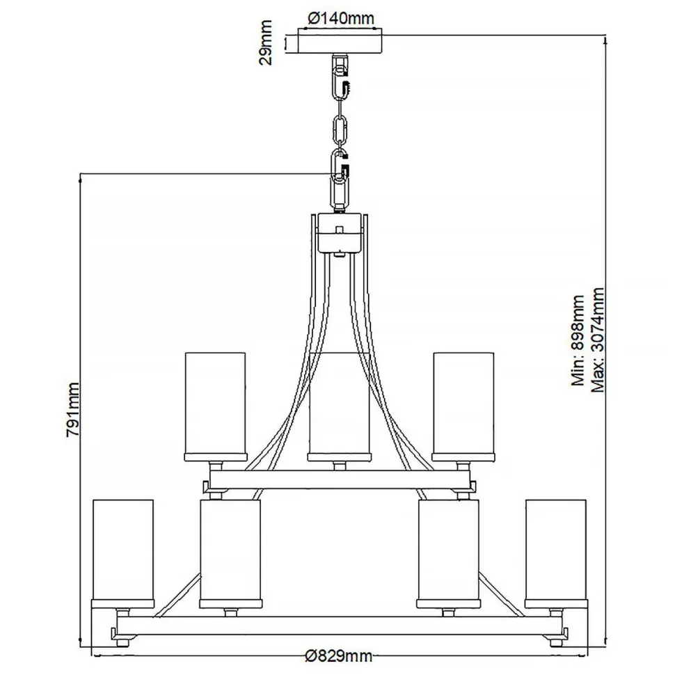 Kronleuchter Metall Glas E27 Ø 82,9 cm groß Rustikal