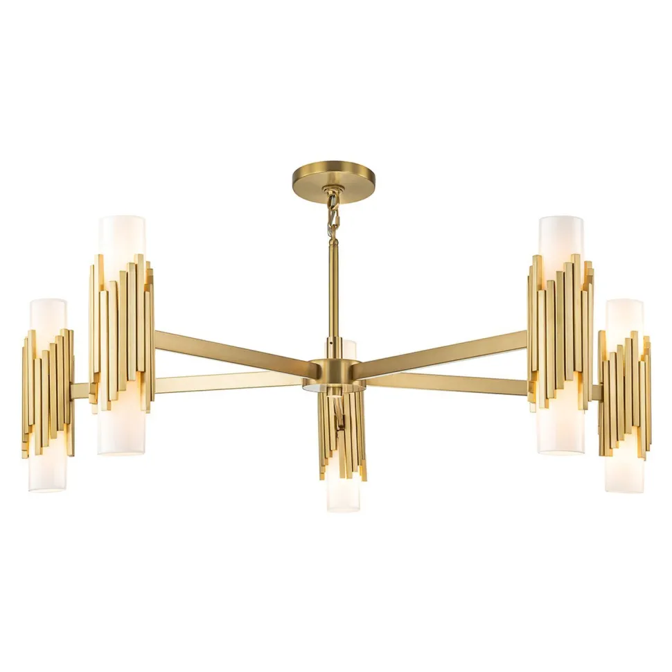 Kronleuchter Metall Glas E14 B: 106,7 cm in Messing antik Weiß