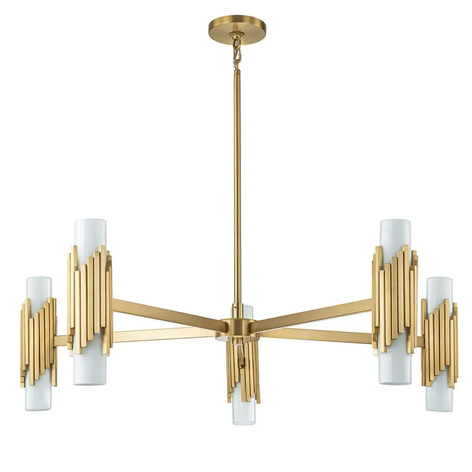 Kronleuchter Metall Glas E14 B: 106,7 cm in Messing antik Weiß