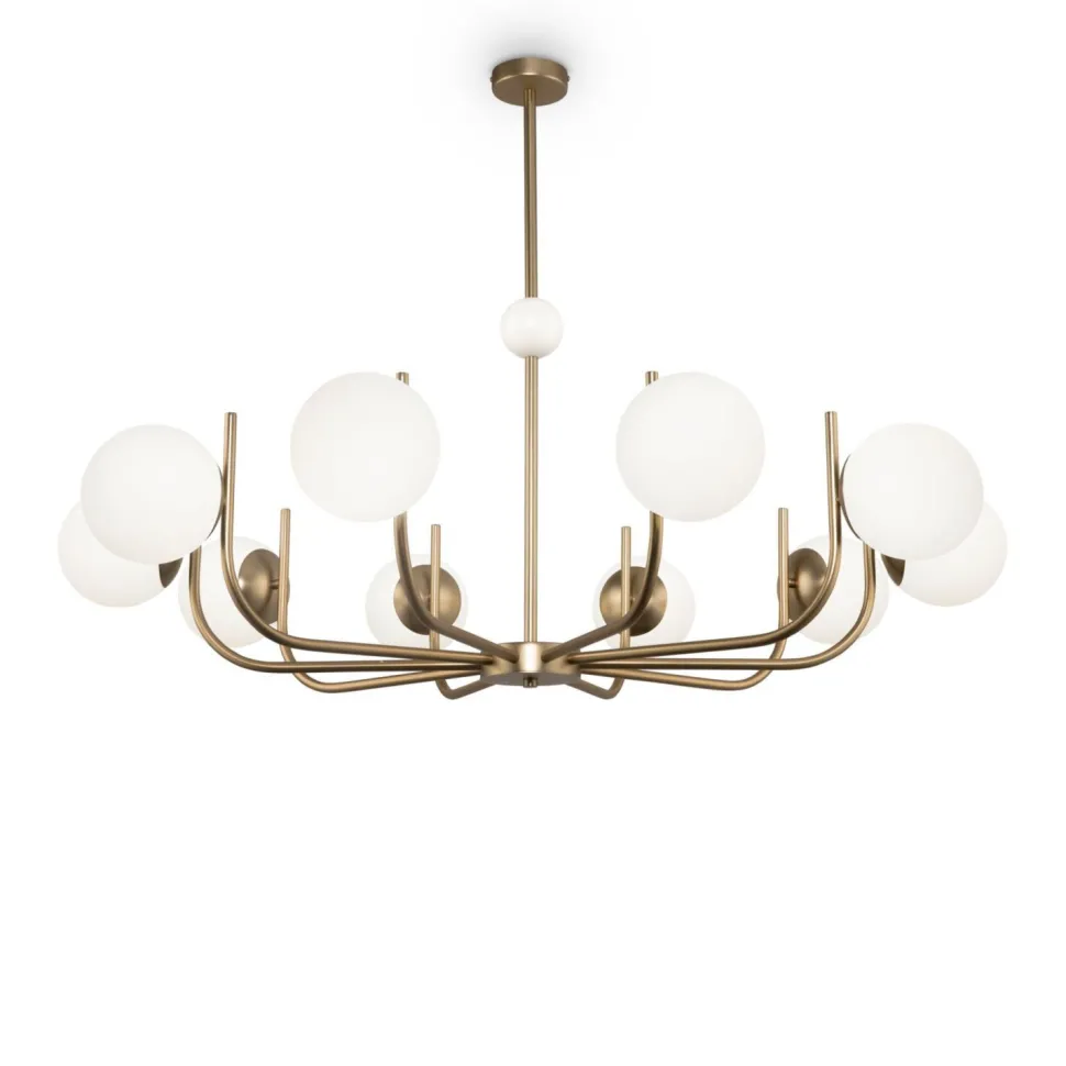 Kronleuchter Metall Glas B: 116 cm in Messing Weiß E14