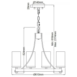 Kronleuchter Metall Glas D: 61 cm rund Rustikal