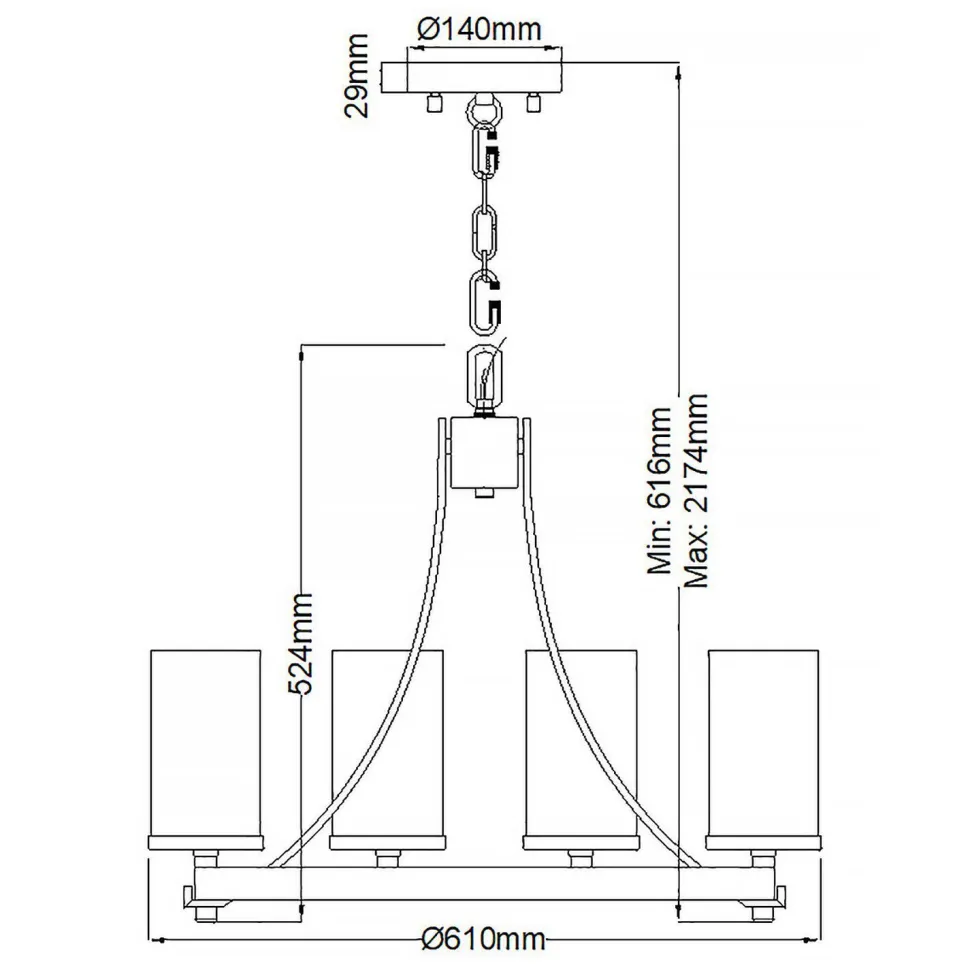 Kronleuchter Metall Glas D: 61 cm rund Rustikal