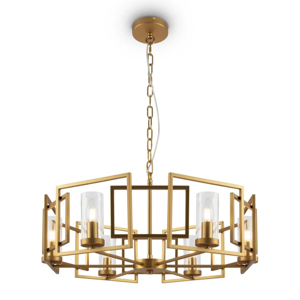 Kronleuchter Metall Glas E14 D: 65,6 cm in Gold rund