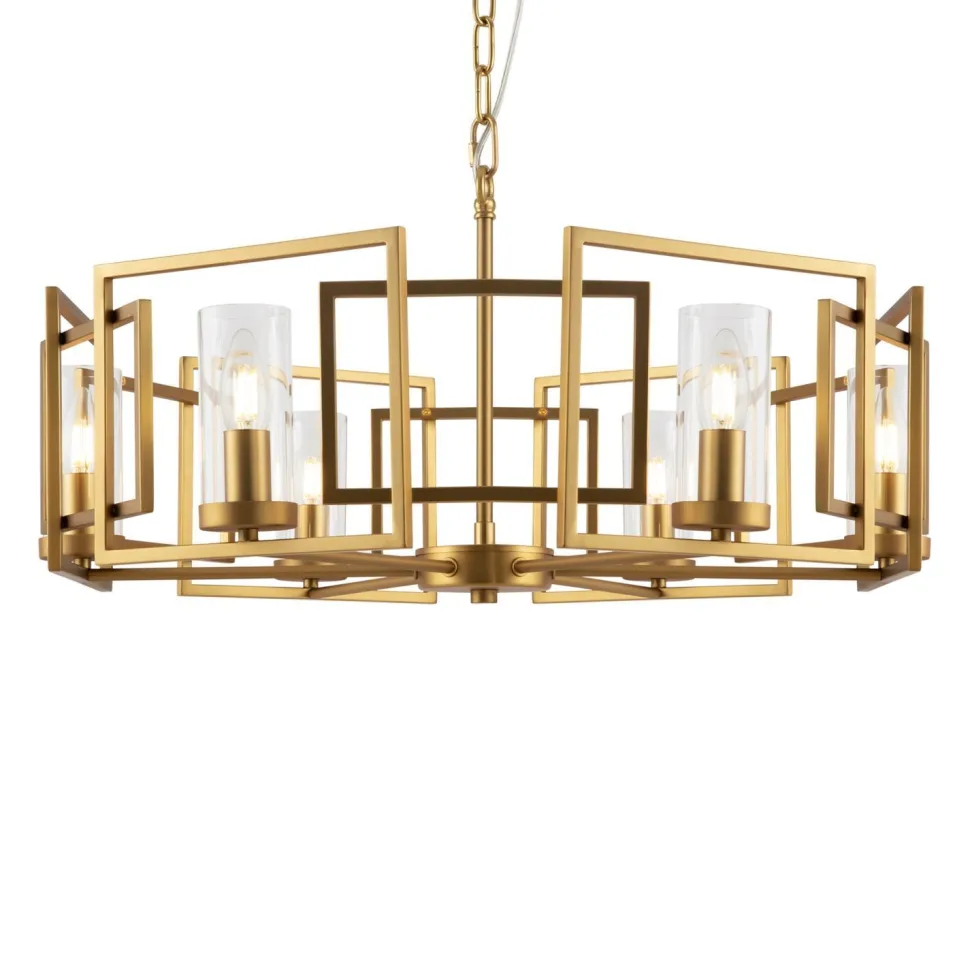 Kronleuchter Metall Glas E14 D: 65,6 cm in Gold rund