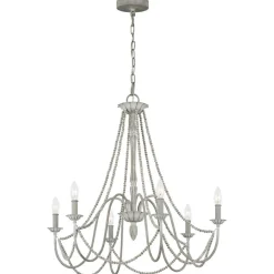 Kronleuchter Metall Holzperlen 71,1 cm breit Shabby Grau antik