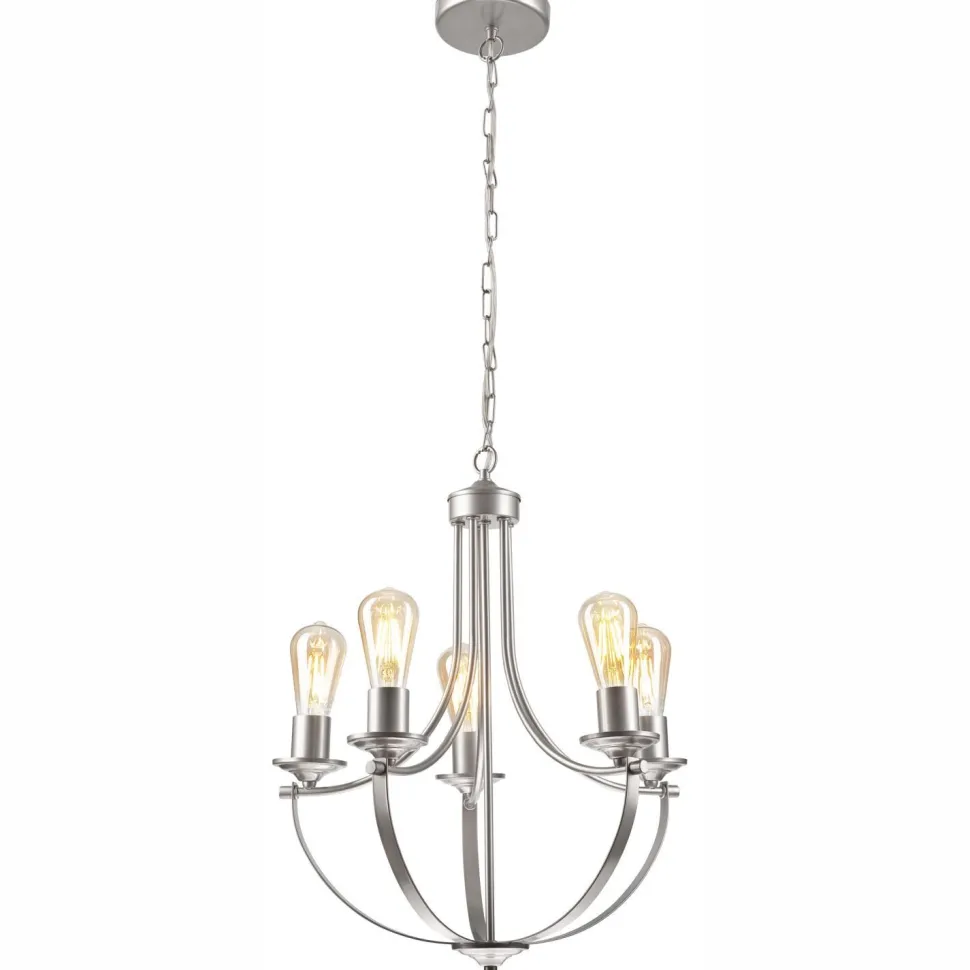 Kronleuchter Metall in Silber 5-flammig E27 Ø 45 cm Rustikal