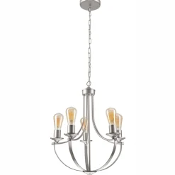 Kronleuchter Metall in Silber 5-flammig E27 Ø 45 cm Rustikal