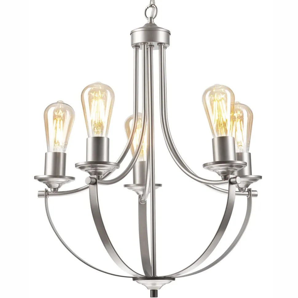 Kronleuchter Metall in Silber 5-flammig E27 Ø 45 cm Rustikal