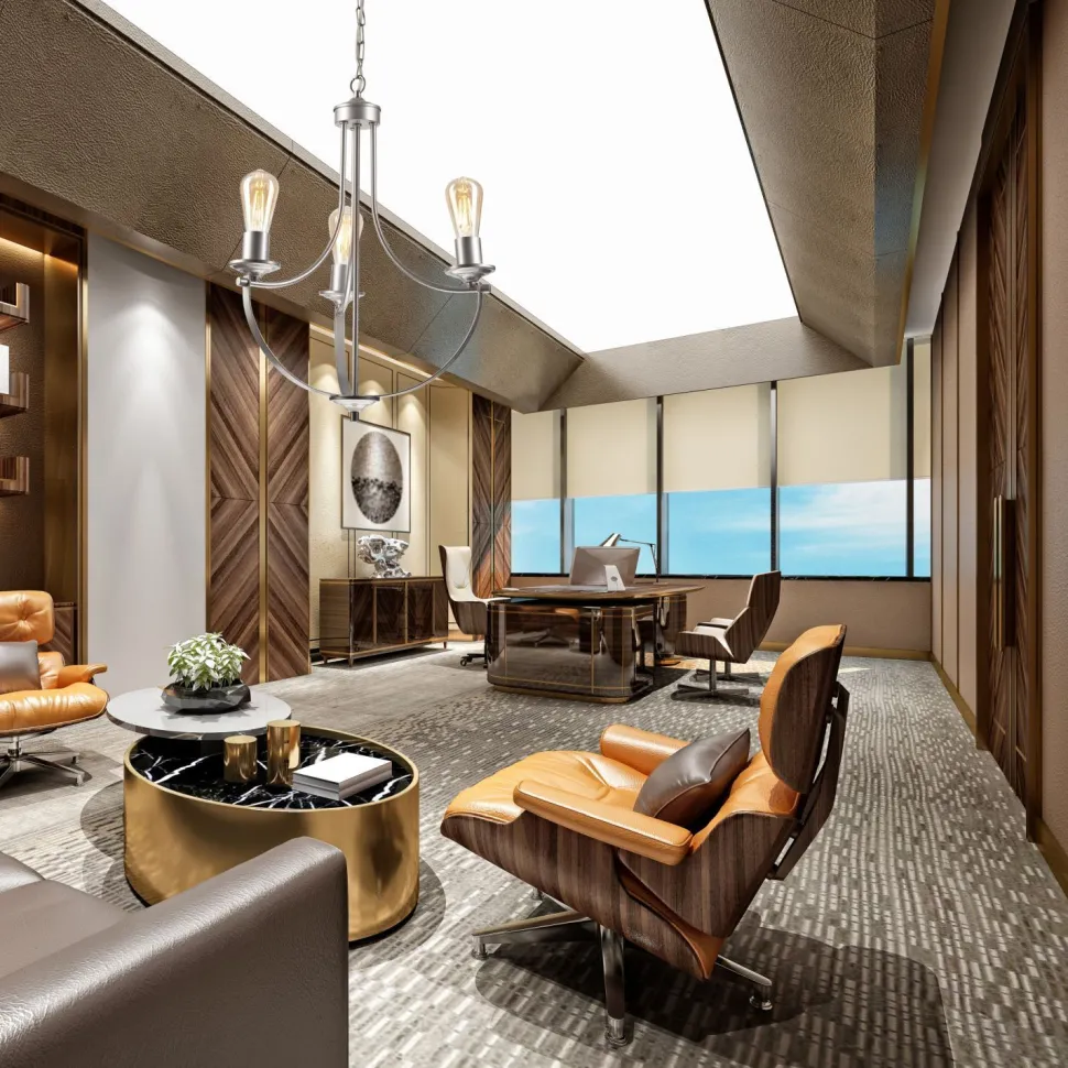 Kronleuchter Metall Rustikal Ø 42 cm 3-armig E27 in Silber