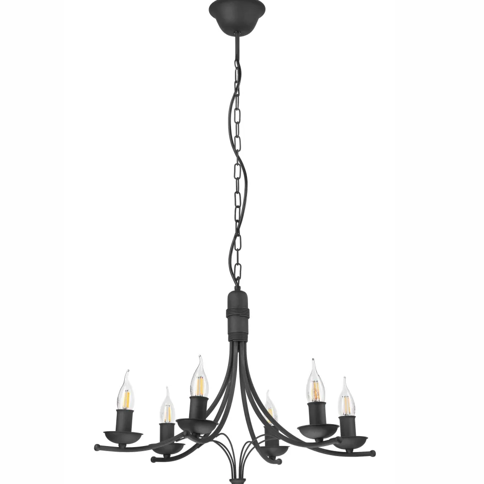 Kronleuchter Metall Rustikal 6-armig E14 Schwarz