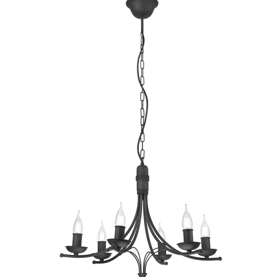 Kronleuchter Metall Rustikal 6-armig E14 Schwarz