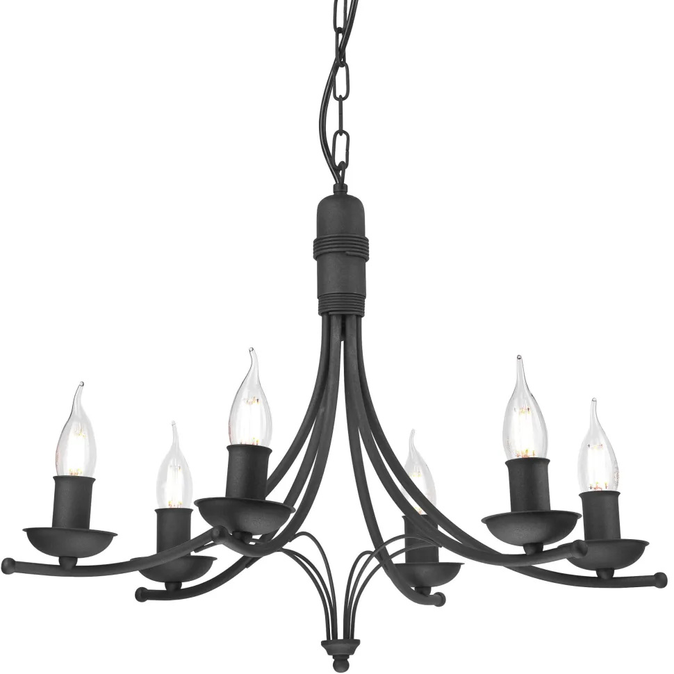 Kronleuchter Metall Rustikal 6-armig E14 Schwarz