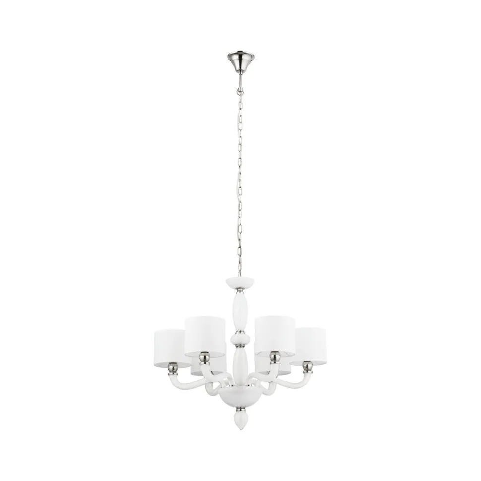 Kronleuchter mit Schirm 6-flammig E14 Chrom Weiß