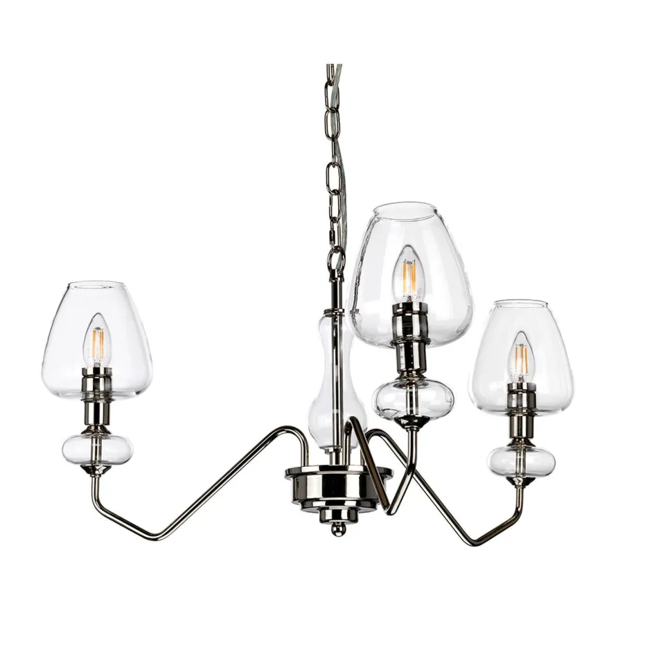 Kronleuchter mit Schirm in Nickel 3-armig Metall Glas