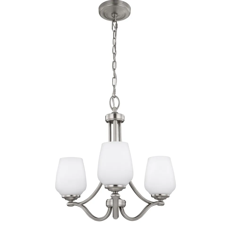 Kronleuchter mit Schirm Weiß Nickel E27 Glas Metall