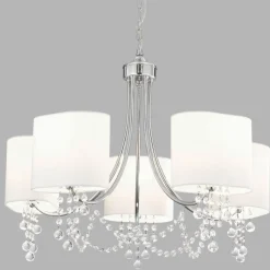 Kronleuchter mit Schirm 5x E14 Chrom Weiß Stoff Metall