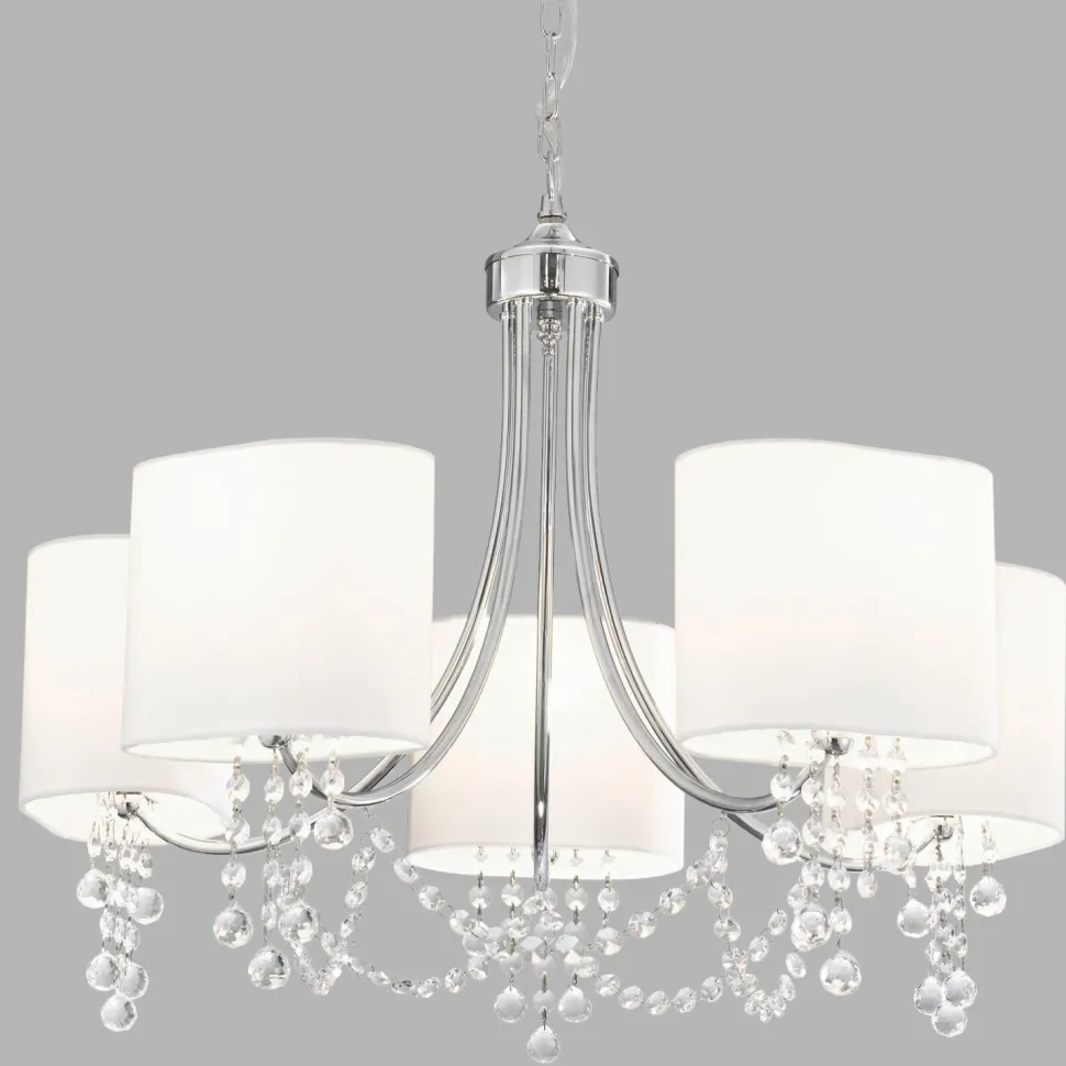 Kronleuchter mit Schirm 5x E14 Chrom Weiß Stoff Metall