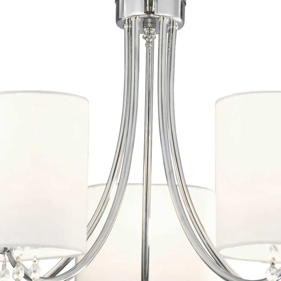 Kronleuchter mit Schirm 5x E14 Chrom Weiß Stoff Metall