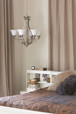 Kronleuchter modern Esszimmer in Nickel Weiß Glas Schirm