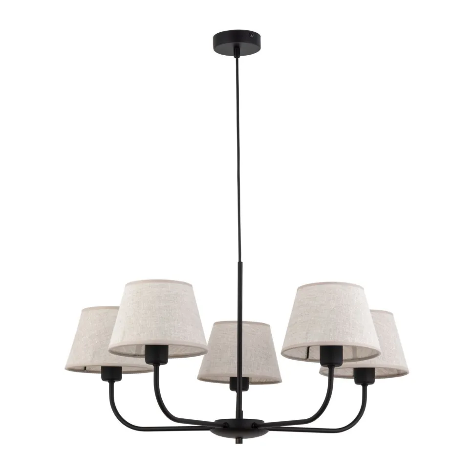 Kronleuchter Modern Metall Stoff Schirm 5-flammig E27