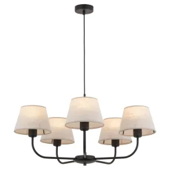 Kronleuchter Modern Metall Stoff Schirm 5-flammig E27