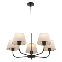 Kronleuchter Modern Metall Stoff Schirm 5-flammig E27