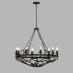 Kronleuchter Rustikal Schmiedeeisen Ø 80 cm Schwarz 8x E14
