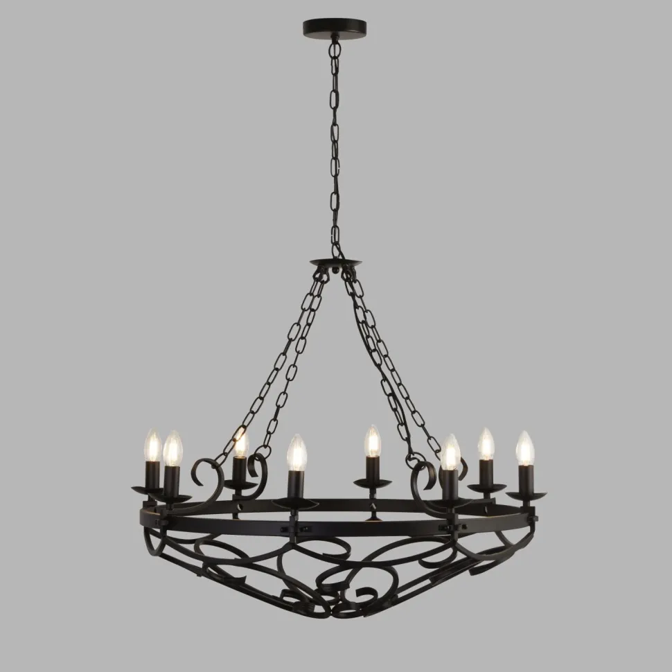 Kronleuchter Rustikal Schmiedeeisen Ø 80 cm Schwarz 8x E14